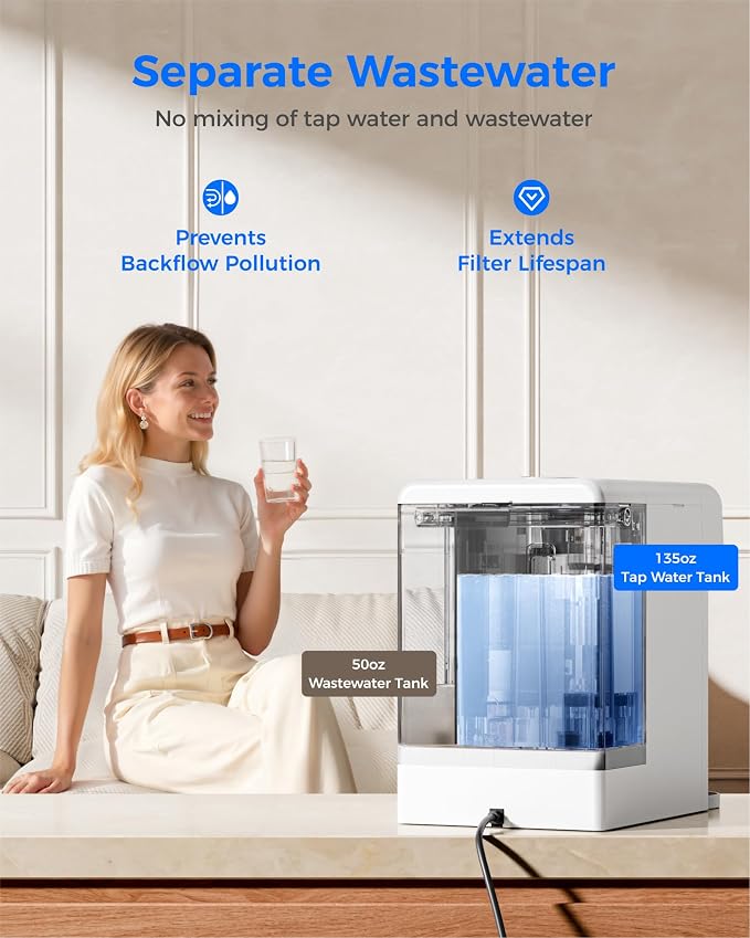 Waterdrop M6SL Mineral Reverse Osmosis Water Filter Countertop, Room-Temp | Certified to NSF/ANSI 58 & NSF/ANSI/CAN 372, 8-Stage Reverse Osmosis System, 3:1 Pure to Drain, Glass Pitcher, BPA-Free