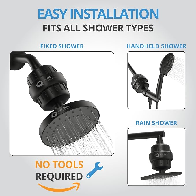 weAQUA Heavy Duty NO BS Shower Filter with Extra Replacement Cartridge – 99% Removal for Hard Water, Chlorine, Fluoride, Heavy Metals, Micro-Life, Organics and More