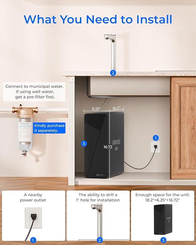 Waterdrop X16-BAS Reverse Osmosis Water Filter, Alkaline Mineral, NSF/ANSI 42&58&372 Certified, 1600 GPD, 11-Stage Filtration, UnderSink RO, 3:1 Pure to Drain, Smart Stainless Steel Faucet, BPA Free