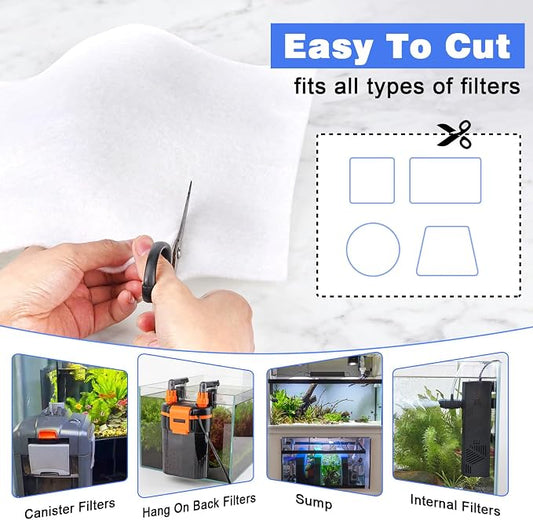 hygger 100 Micron Aquarium Filter Pad Extra Fine Filter Floss for Fish Tank Poly Filter Media Wool Water Polishing Felt 18"x 60"