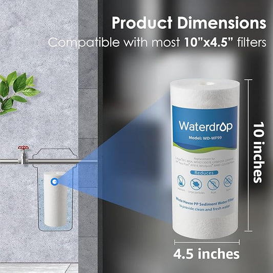 Waterdrop WF99 Whole House Water Filter Replacement, Reduces Sediment | Compatible with Pentair® Pentek DGD-5005, GE® GXWH40L, GXWH35F, Culligan® RFC-BBSA, 3M® Aqua-Pure® AP810, 5 Micron, Pack of 2
