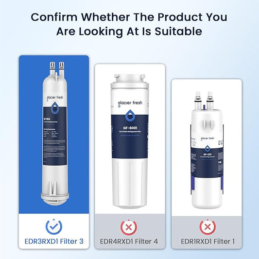 GLACIER FRESH EDR3RXD1 Refrigerator Water Filter, Compatible with 4396841, KAD3RXD1, WHR3RXD1, 4396841, 4396710, Filter 3, 46-9083,46-9030, 9030, 9083 Refrigerator Water Filter, 3+3 Pack
