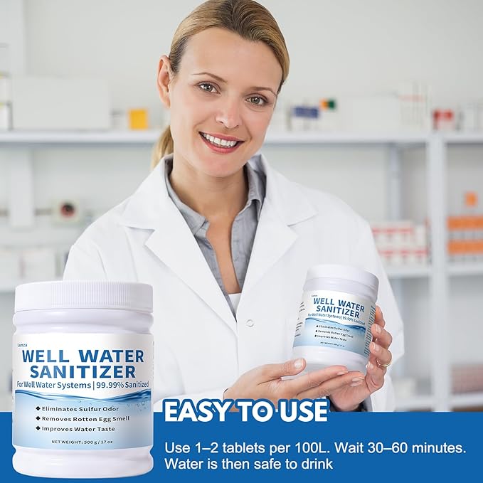 Lunza Well Water Sanitizer Kit – 99.99% Well Cleaning Strength | Removes Sulfur Odors, Rotten Egg Smells & Iron Buildup | Non-Toxic, Food-Grade Safe | Ideal for Shallow and Deep Wells