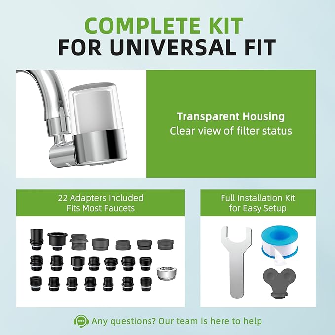720° Rotating Faucet Water Filter - w/4 Filters, 22 Adapters, 2 Modes Faucet Extender Aerator, Remove Chlorine & Sediment for Most Bathroom/Pull Out Kitchen/RV Faucets, Water Saving Tap Filter