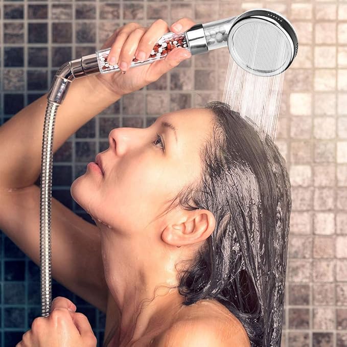Nosame® Shower Head with Hose, Filter Filtration High Pressure Water Saving 3 Mode Function Spray Handheld Showerheads for Dry Skin & Hair