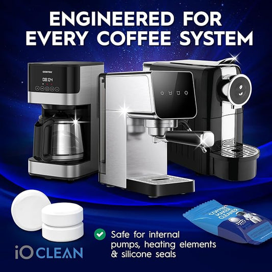 iO CLEAN Coffee Maker Cleaner & Coffee Machine Descaler Tablets – 24 Count Universal Coffee Pot Cleaner and Descaler Solution – Compatible with Keurig, Nespresso, Ninja, Breville, DeLonghi