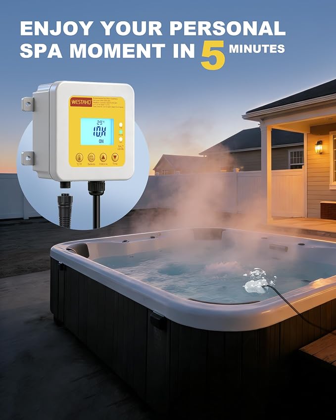 Salt Chlorine Generator, Westaho Hot Tub Salt Water Conversion Kit with USA Titanium Salt Cell, Designed for Hot Tubs & Swim Spas Up to 2200 Gallons, Chemical-Free