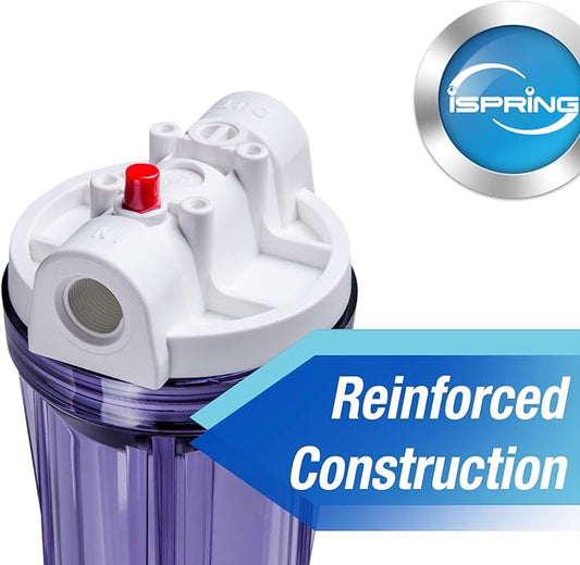 iSpring HC14+ FP15X2 Whole House Transparent Water Filter Housing 10" x FNPT Inlet/Outlet with 2 PP Filters (5 Micron), 1/2", Clear