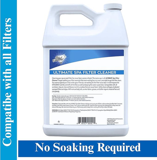 Ultimate Spa Filter Cleaner Fast-Acting Spray. Instant clean for Hot Tub & Pool Filters leaving behind no sticky residue. Prolongs filter life and pool equipment. No soaking. (1-Gallon)
