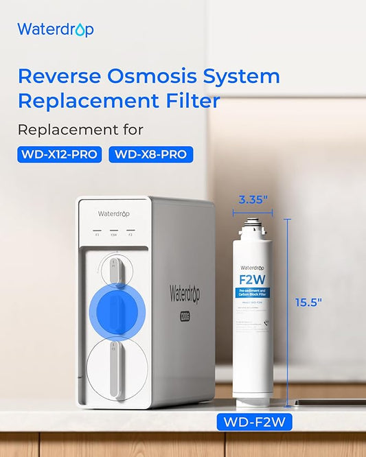 Waterdrop F2W Filter, Only Replacement for X8-PRO & X12-PRO Dual Flow Tankless Reverse Osmosis System, 6-month Lifetime