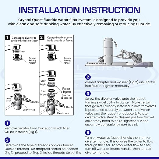 Fluoride Removal | Classic Countertop Water Filter System | Black | Crystal Quest