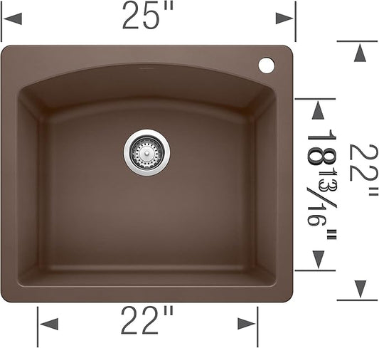 BLANCO, Café Brown 440208 DIAMOND SILGRANIT Drop-In or Undermount Kitchen Sink, 25" X 22"