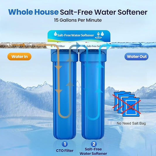 Whole House Salt Free Water Softener, Prevent Water Scale, Salt-Free Water Filter System, Salt-Free Water Softener Alternative, Without Salt and No Waste Water, Protect Appliances, 1" FNPT