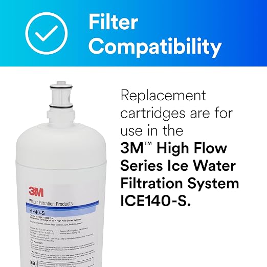3M Water Filtration Replacement Cartridge for Commercial Ice Maker Machines HF40-S for High Flow Series ICE140-S, Reduces Bacteria, Sediment, Chlorine Taste and Odor, Cysts, Inhibits Scale
