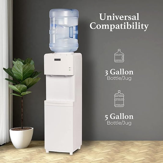 Igloo Top Loading Water Cooler with Removable Drip Tray & Energy-Saving Features- Water Tower with Hot & Cold Temperature Settings- Water Dispenser Fits 3 & 5-Gallon Jugs with Child Safety Lock- White