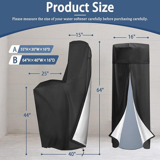 Water Softener Cover 420D Waterproof Oxford Cloth Outdoor All Weather Protection 64" H x 40" W x 16" D - Black