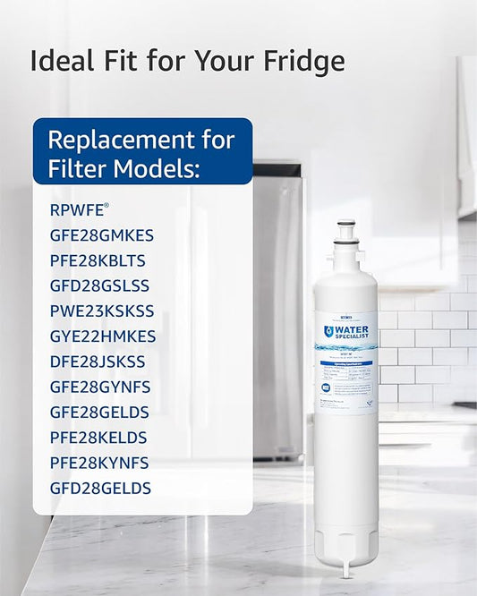 Waterspecialist WS619C Replacement for GE® RPWFE®, RPWF (Built-in CHIP) Refrigerator Water Filter, Compatible with GYS22GMNES, GYE22HSKSS, PYE22PELDS, GFE26GMKES, GFE26GGHWW, GFE28GYNFS, PFE28KYNFS