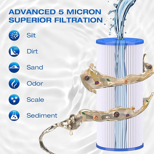 H&G Lifestyles Pleated Sediment Water Filter for Well Water, 5 Micron 10 X 4.5 Whole House Water Filters, Compatible with 84637, WPX5BB97P, PC10, 355214-45, 355215-45, WP10BB97P, WP5BB97P