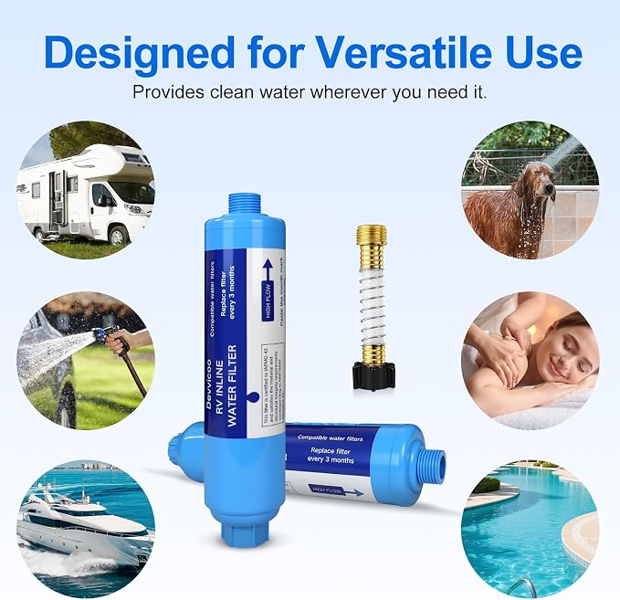 2 Pack RV Water Filter - Inline Hose Water Filter, NSF Tested Lead-Free, Advanced Filtration for Camping, RV Travel, Garden Watering