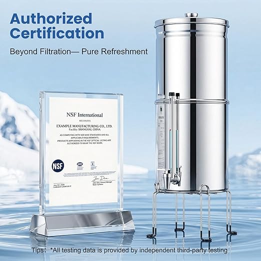 Upgrade Gravity Countertop Water Filter System,Stainless Steel Water Filter with 6-Stage Ultra Filtration,2.95 Gallon