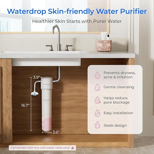 Waterdrop BFU1 Bathroom Sink Filter for Skincare, Strontium-enriched | Reduces 99.9% of Harmful Substance in Bathroom Sink Faucet, Reduces Skin Redness and Irritation, Cold Water Only