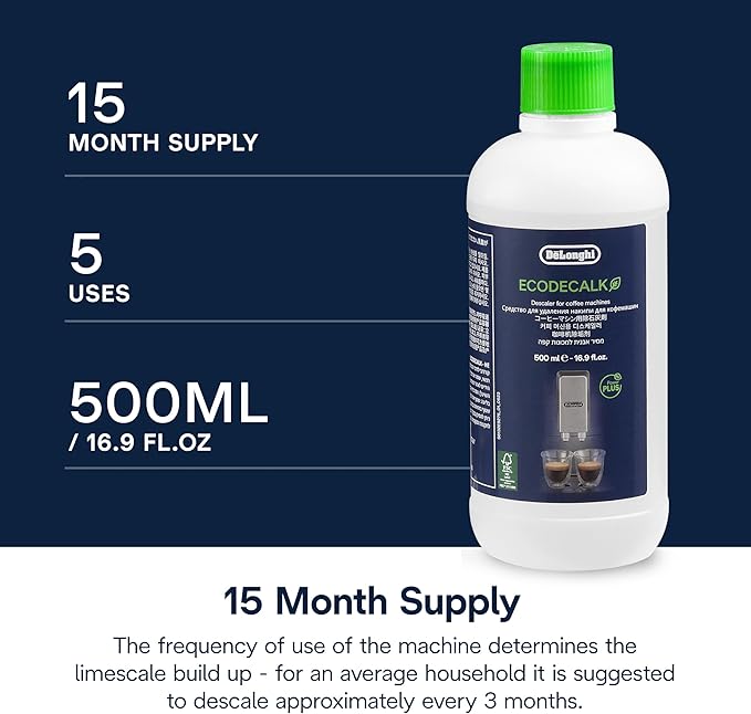 De'Longhi EcoDecalk Descaler, Universal Descaling Solution for Coffee & Espresso Machines, 16.90 oz (5 uses)