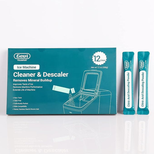 Gevi Household Ice Maker Descaling Powder | 12 Use & Individually Packed for Each Use | Organic ice maker clean Descaler Compatible with All Major Brands