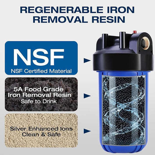 H&G lifestyles Whole House Iron Filter for Well Water,Inline Water Filter for Garden Hose,Reduce Heavy Metal Chlorine, Soften Water,Iron Water Filter and Softener System,50,000Gallons