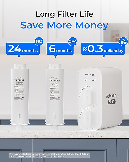 Waterdrop G5P500A Reverse Osmosis System, 8-Stage RO Filtration, Alkaline | NSF/ANSI 58 & 372 Certified, Alkaline Mineral pH+, Tankless RO Water Filter, 500 GPD, 2:1 Pure to Drain, Reduce TDS