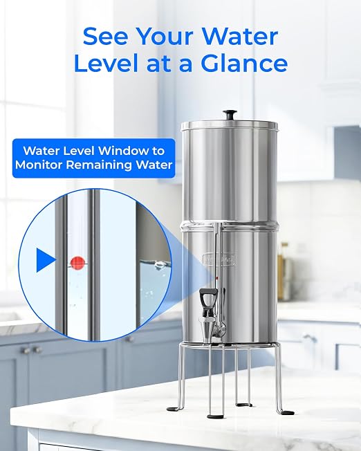 Waterdrop TK-FS Gravity Water Filter System, NSF/ANSI 42&372 Standard | Reduces Chlorine and Lead, Stainless-Steel Water System with 4 Filters, Sight Glass Spigot and Stand, 2.25G