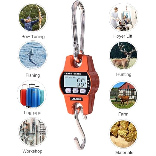 Fuzion Hanging Scale 660LB - Heavy Duty Crane Scale with Aluminum Body | Stainless Steel Hook, Hold/Tare Function, Large Display, Digital Hanging Scales for Weighing Animals, Hays, Fish, Luggage