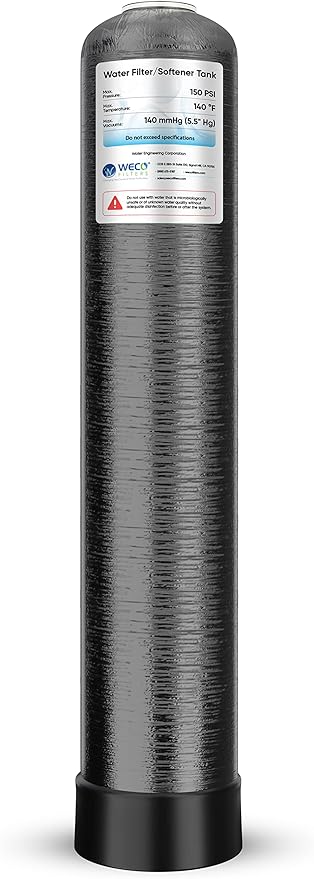 WECO Mineral Tank for Water Softener/Filter - Polyethylene Inner Shell Pressure Vessel with 2.5" Top Opening - 150 PSI Max Pressure - 120 °F Max Temperature - 12x65, Black