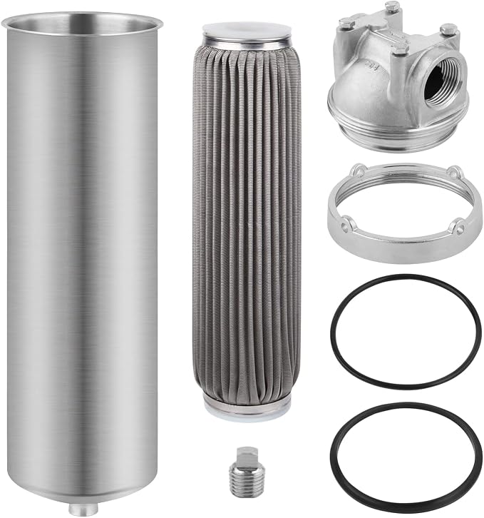 100 Micron 10" x 2.5" Stainless Steel Pleated Whole House Water Filter Cartridge, Universal Cleanable Water Filter Replacement for Well Water(100 Micron)