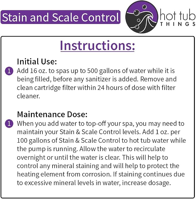 Hot Tub Things Stain & Scale Control, Metal & Mineral Remover for Hot Tubs, Spas & Pools, Prevents Scale Buildup, Protects Plumbing & Heater, Works with All Sanitizers, 32 Ounce