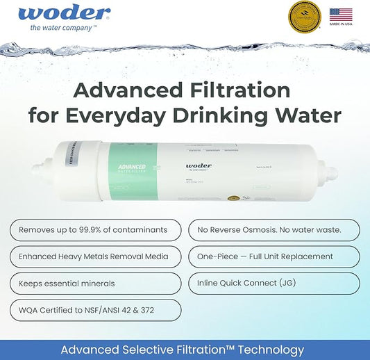 Inline Water Filter Under Sink, Fridge & RV Use, Removes PFAS & Lead | Fits Under Sink, Fridge, Ice Maker & RV, 1/4in JG Fittings, Up to 10,000 Gal / 3-Yr Capacity, WQA Certified, US Made