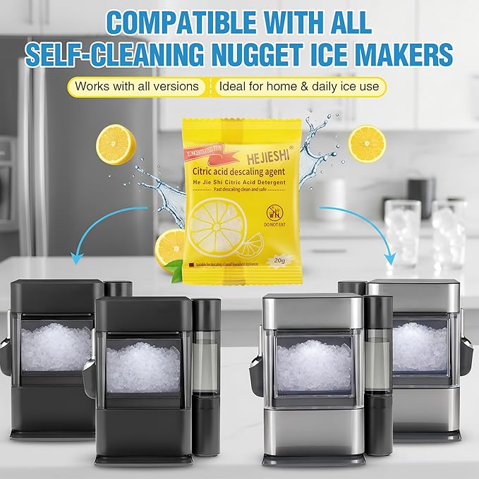 Ice Maker Descaling Powder 10 Pack – Removes Mineral Scale Build Up, Improves Performance & Taste, Easy Cleaning Solution for Nugget Ice Makers and Machines