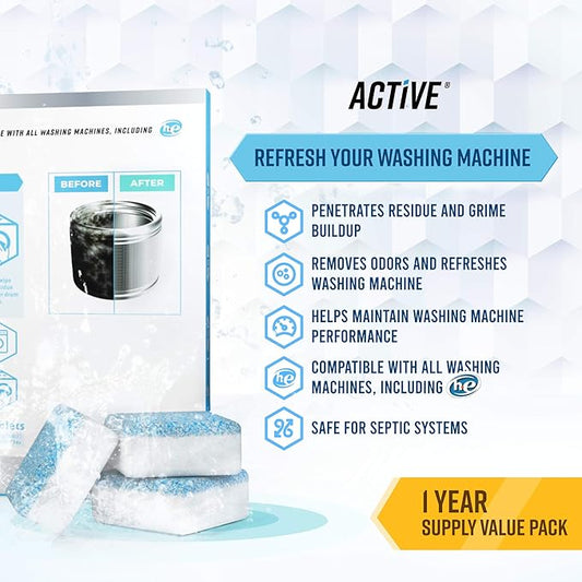 Washing Machine Dishwasher & Disposal Cleaning Tablets - Appliance Refresh Bundle Includes 12 Month Supply Cleaner Deodorizer, Washer Descaler, Disposer Freshener Deep 72