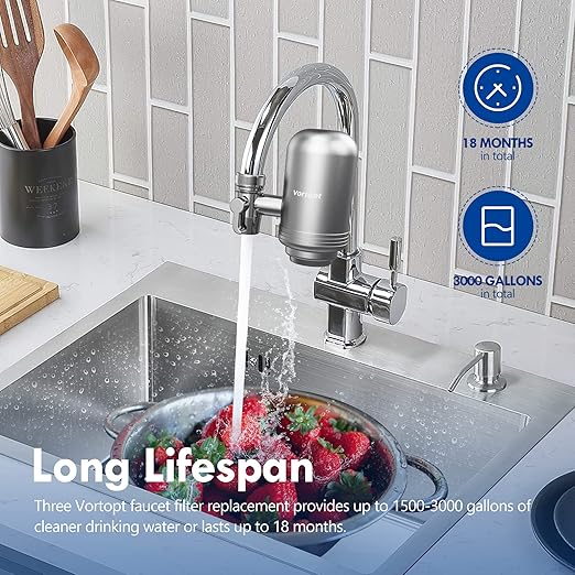 VORTOPT NSF Certified Replacement for T1-ACF/T2-ACF/T6-CTO Faucet Water, 3-6 Months Lifetime, Reduces Chlorine, Taste and Odor T1/T2 T6-CTO Filter(Pack of 3)