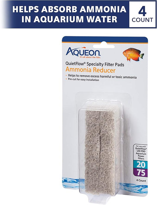 Aqueon QuietFlow LED PRO Ammonia Reducer 4 Count Filter Pads for Model 20 and 75