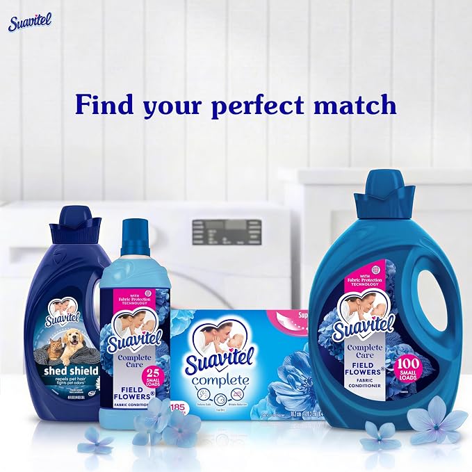 Suavitel Complete Liquid Fabric Softener, Fabric Conditioner, HE Compatible, 100 Small Loads, Field Flowers Scent, 100 fl oz Bottle