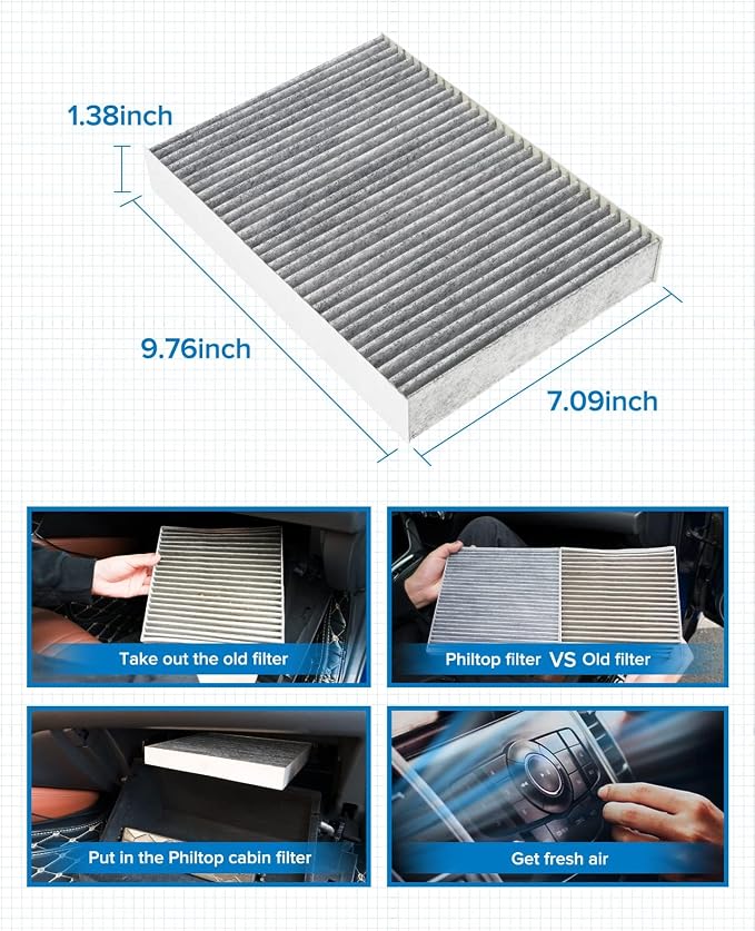 PHILTOP HEPA Cabin Air Filter w/Activated Carbon, Compatible with CF11854 Nissan Rogue 2014-2020, Rogue Sport 2017-2022, Carbon Filter Up Dust Pollen Odor