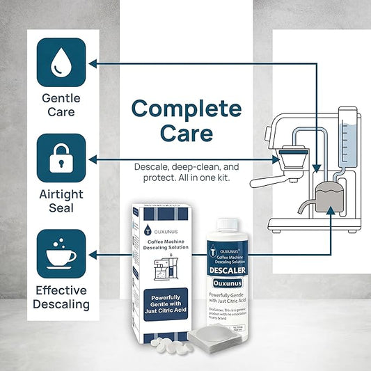 Descaling Solution Kit Compatible with Nespresso Vertuo Coffee Machines, 16.9 fl Oz Descaler (4 Uses), 8 Cleaning Tablets & 8 Aluminum Foil Lids, Complete Maintenance Set (1)