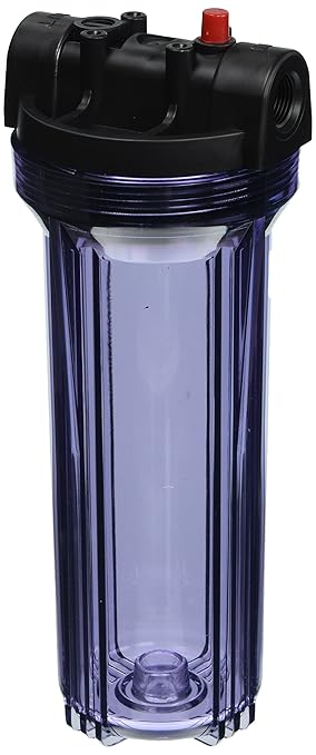 Hydronix HF3-10CLBK12PR, 10" Clear Housing with Black Rib Cap For RO & Filtration Systems, 1/2" Ports with Relief Button