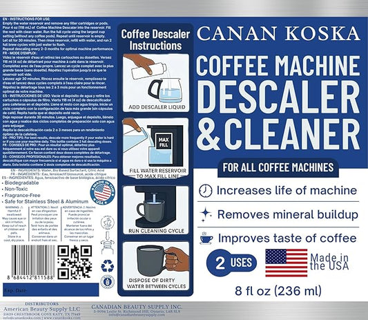 Coffee Machine Descaler 8 oz – Universal Descaling Solution for All Coffee Makers Drip Machines – Removes Limescale Calcium Buildup – 2 Uses (3, 8 Fl Oz (Pack of 3))