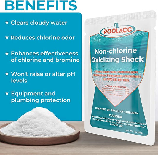 Non-Chlorine Spa Shock Oxidizer for Hot Tub, Chlorine-Free Treatment & Enhanced Oxidizing Shock for Hot Tubs & Spas, Single Dose Packets for Easy Hot Tub Maintenance & Treatment - 12 Packs (1.5lbs)