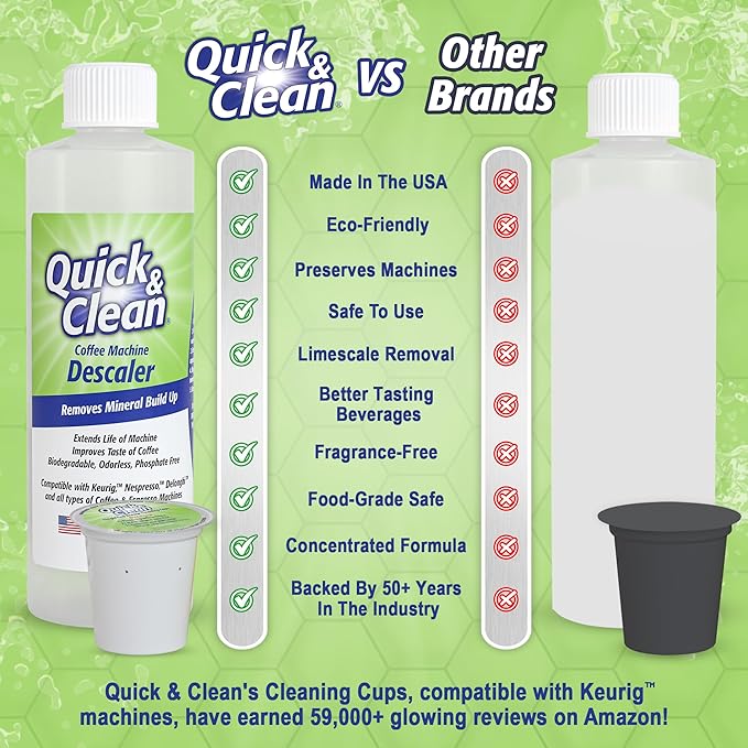 Quick & Clean 4-Pack of Cleaning Cups with Descaler Bundle (2 Total Uses) - 2.0 Compatible, Descaling Solution for Keurig, Nespresso, Ninja, Delonghi, All Coffee and Espresso Machines