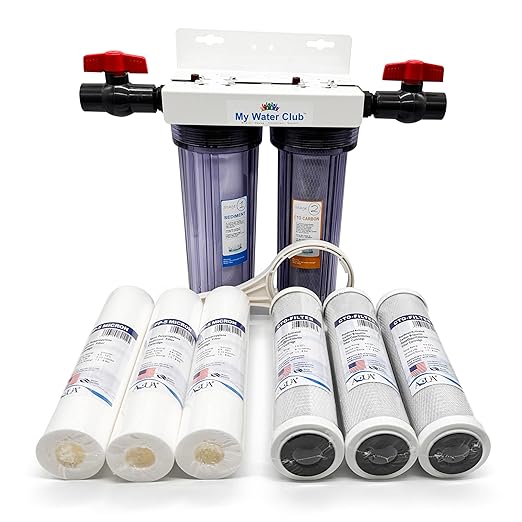 Dual Stage Whole House Water Purification System with Sediment and CTO Filters, with 3/4