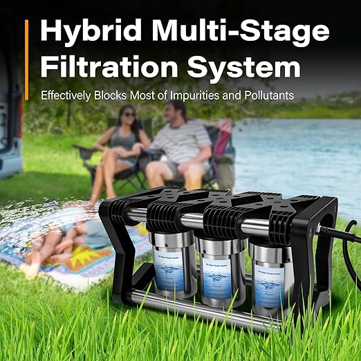 3 Stage RV Water Filter System with 3 Replacement Filters 0.2 Micron High Flow Camper Water Filter for RV and Boat