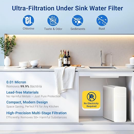 TOVASTY Under Sink Water Filter, PPC Filter for 3-Stage Ultra-Filtration Water System