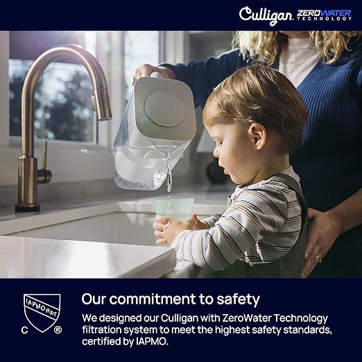 Culligan with ZeroWater Technology 8-Cup Water Filter Pitcher – Includes 5-Stage Advanced Water Filter, IAPMO Certified to Reduce Lead, Total PFAS (Forever Chemicals), Mercury, Fluoride, and Chlorine